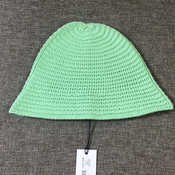 WE Wore What Crochet Solid ZLB Mint Green Bucket Hat Bohemian 100% Cotton - Picture 5 of 13